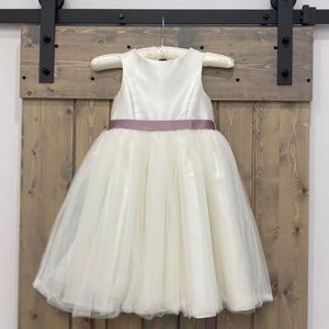 David’s bridal girls ivory dress with ribbon and tulle